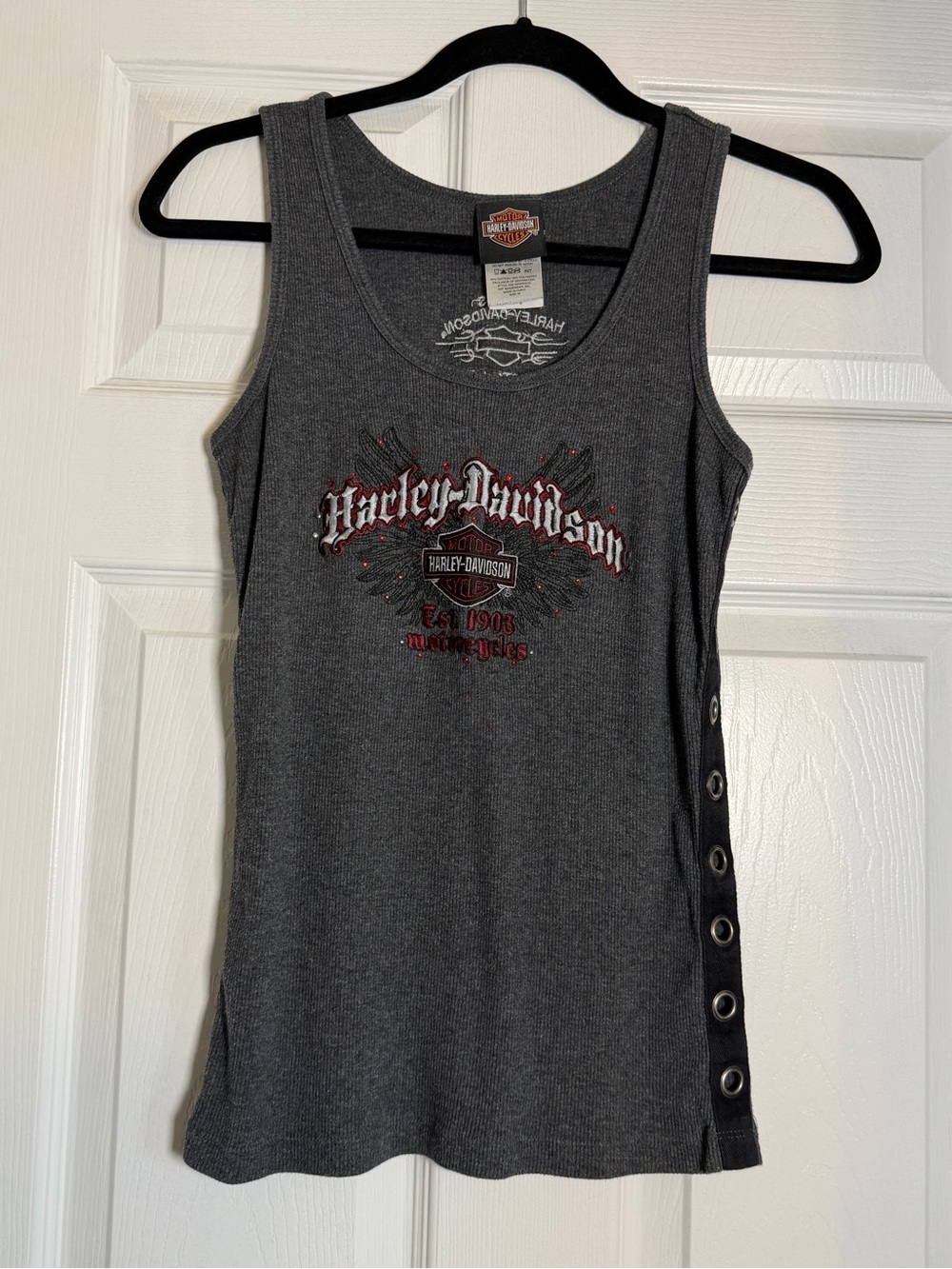 Harley-Davidson Dark Gray Graphic Eyelet Tank Top